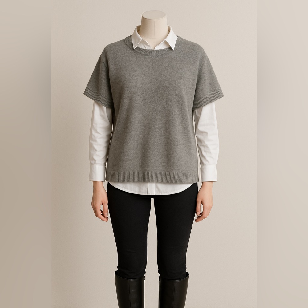 Eileen Fisher Heather Gray Cashmere short-sleeve top